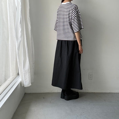 atelier naruse  コットンボーダー半袖カットソー　チャコール