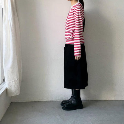 R&D.M.Co 裏起毛ボーダークルーネック長袖Tシャツ　ホワイト×ピンク