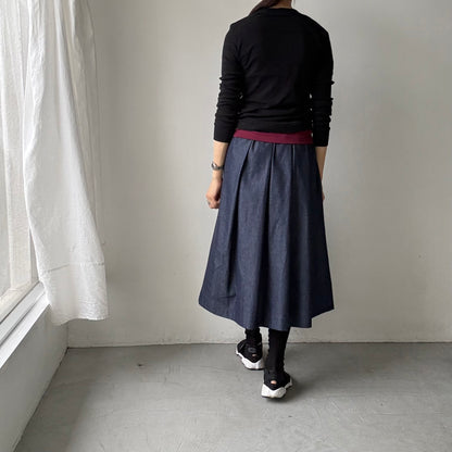 Linenya  デニムタックスカート　75センチ丈