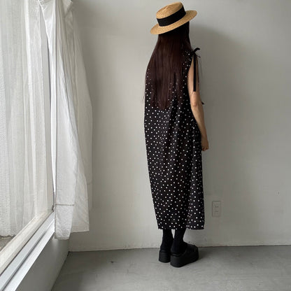 cion  コットン水玉ショルダーリボンワンピース