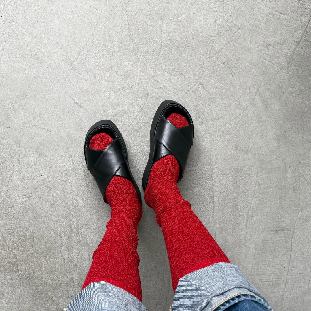 homspun コットンウールかのこ編みハイソックス　レッド