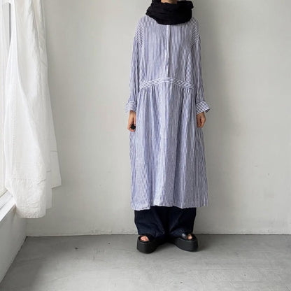 atelier naruse  リネンシャツワンピース　ストライプ
