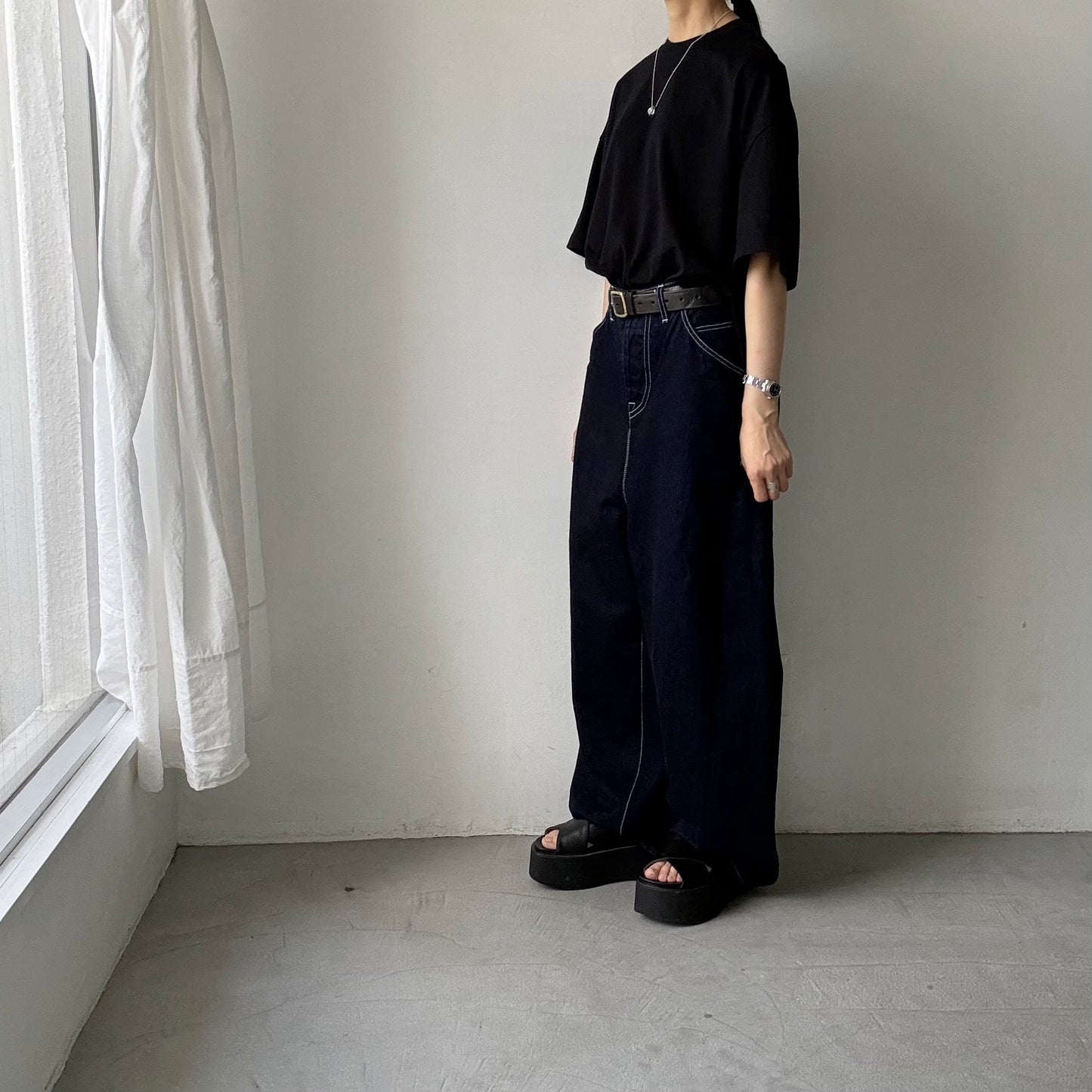 atelier naruse  コットン5分袖カットソー　ブラック