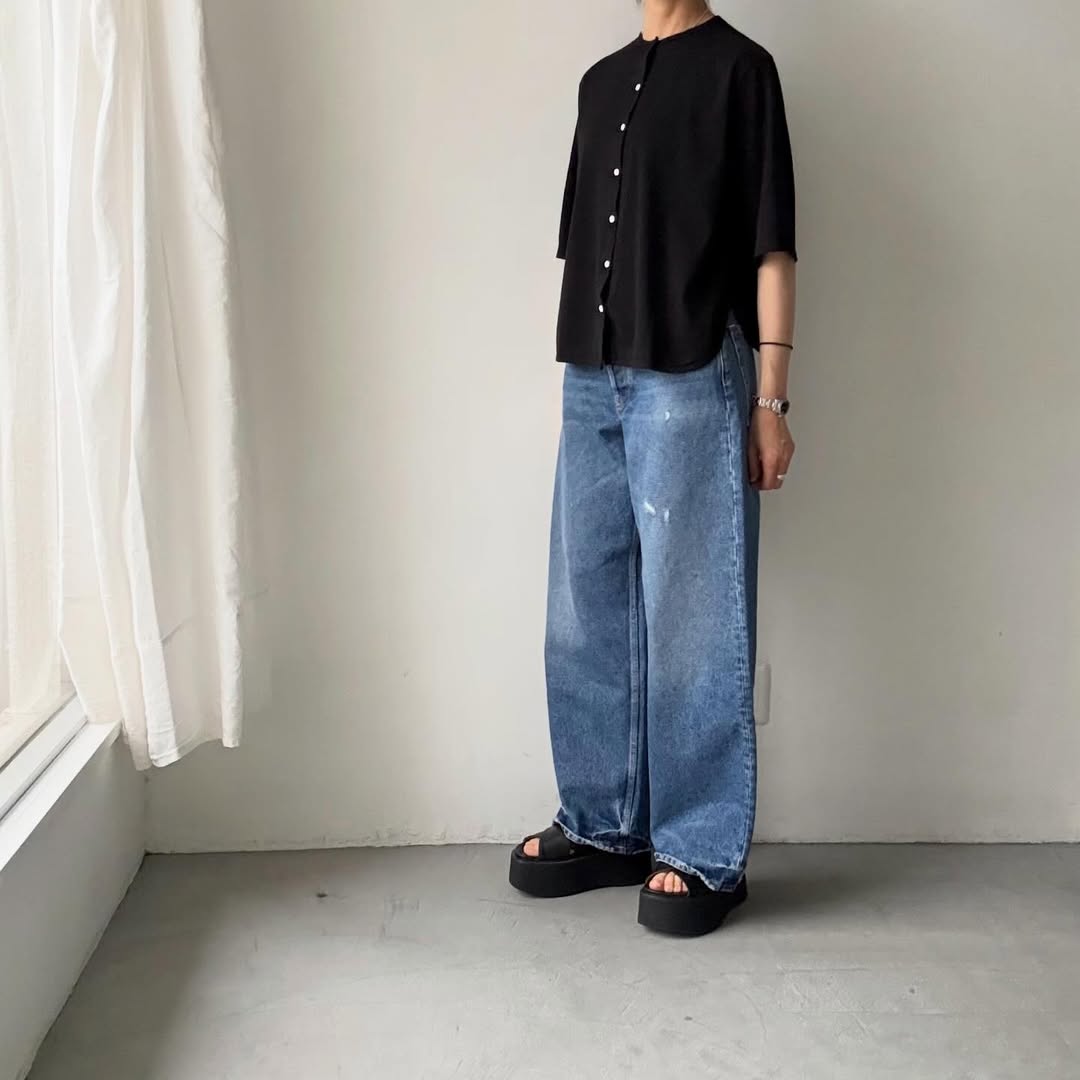 homspun  天竺5分袖カーディガン
ブラック