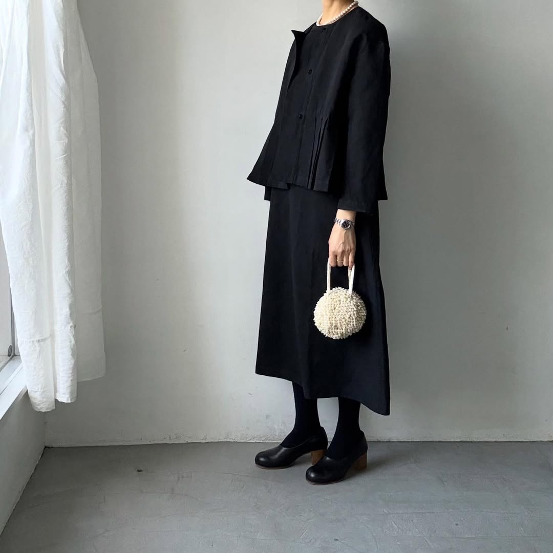 MAGALI ハイカウントコットンリネンダブルボタンジャケット　ブラック