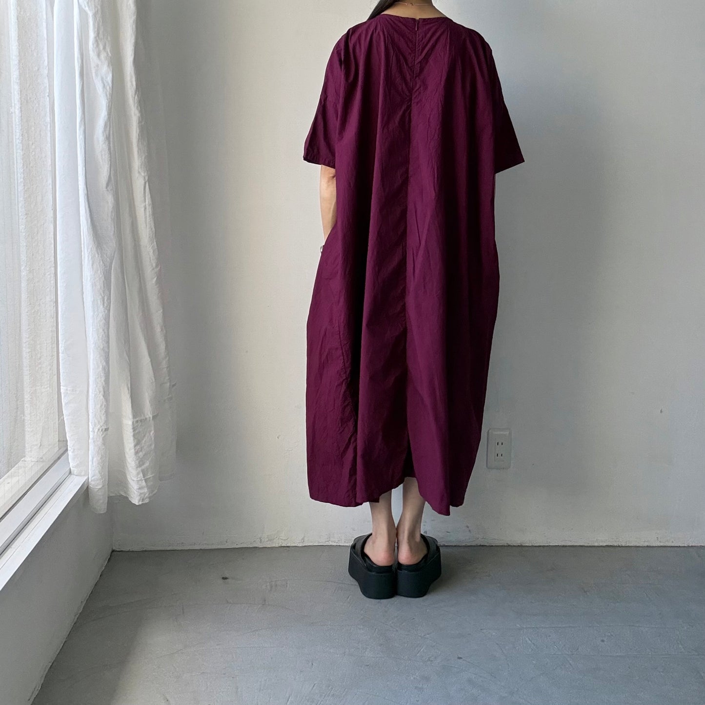 R&D.M.Co  シュリンクコットンガーメントダイバギードレス　プラム