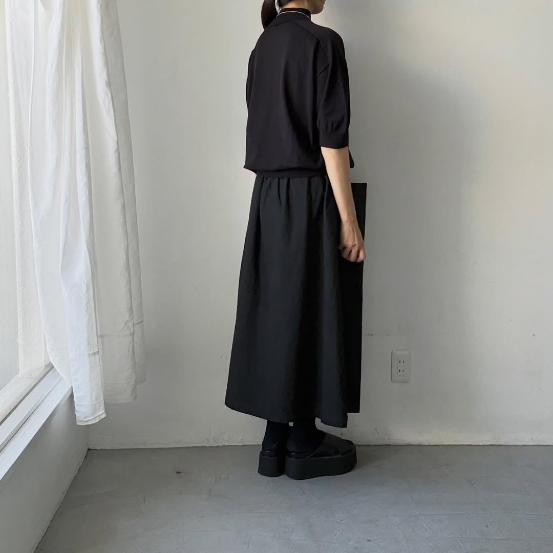 🟡木曜入荷分予約受付中🟡as it is   モックネックコットン5分袖ニット　ブラック　