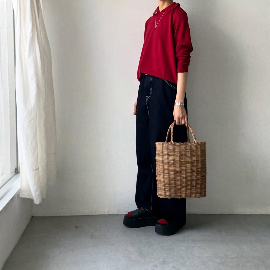 cion  ウールフリルカラーポロニット　レッド