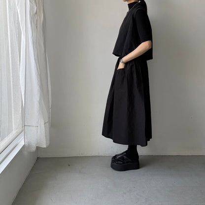 R&D.M.Co  コットンリネンシルクワッシャーサロンエプロン　ブラック