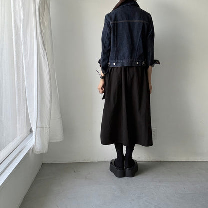 R&D.M.Co 　シュリンクコットンガーメントダイポケットスカート　ブラック