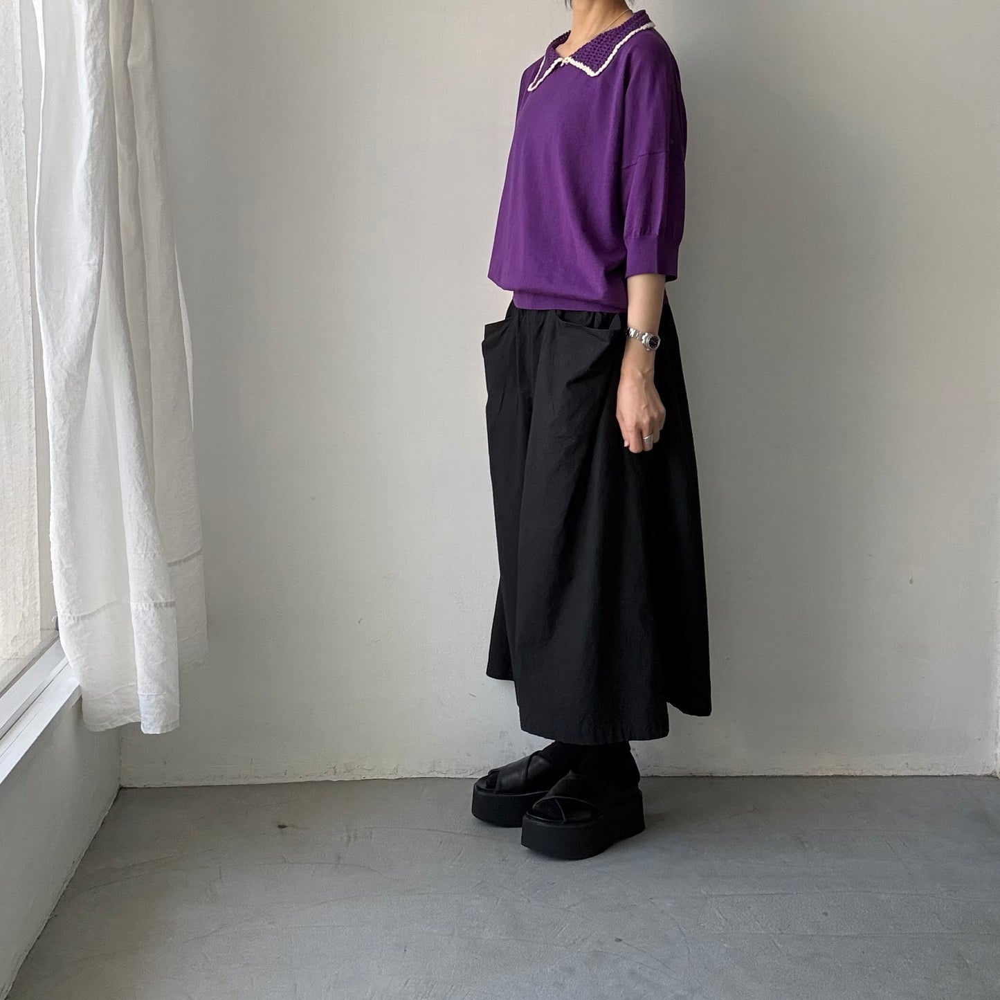 atelier naruse  コットンクロシェカラーニット　パープル