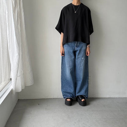 TENNE HANDCRAFTED MODERN ハーフスリーブトップス　ブラック