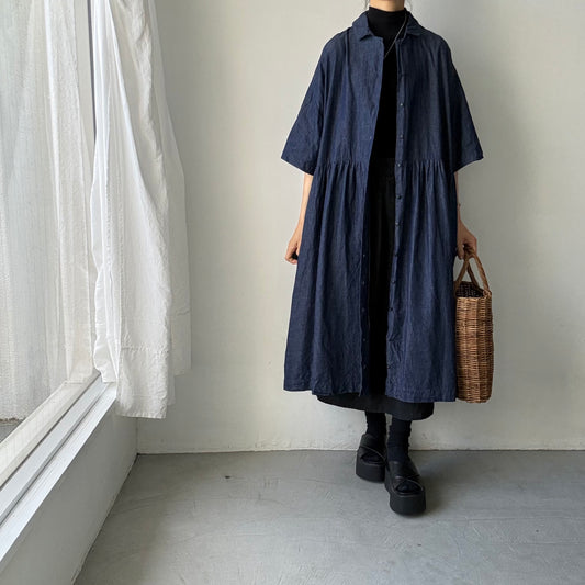 jujudhau  デニムハーフスリーブドレス