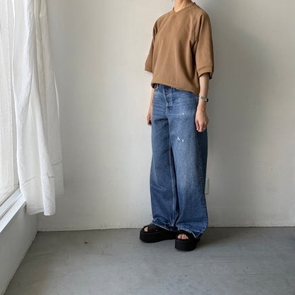 atelier naruse  コットン半袖スウェットシャツ　キャメル