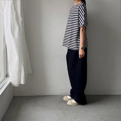 homspun  天竺ボーダー半袖プルオーバー　ホワイト×ブラック