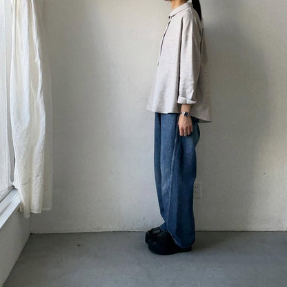 Linenya  コットンヤク丸襟長袖ブラウス　ベージュ