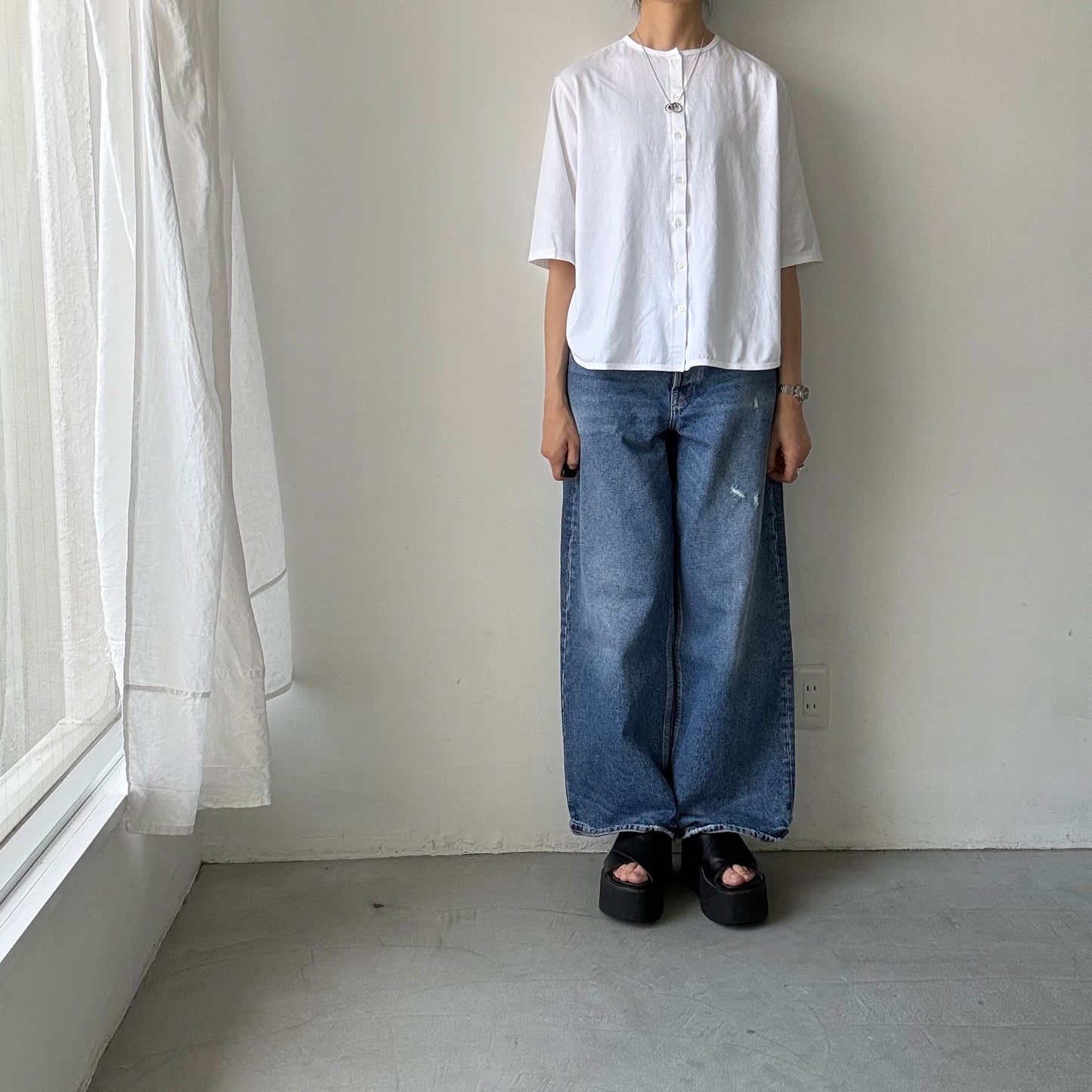 homspun 天竺5分袖カーディガン　ホワイト
