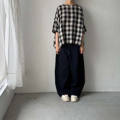 jujudhau ビッグチェックリネンワイドシャツ