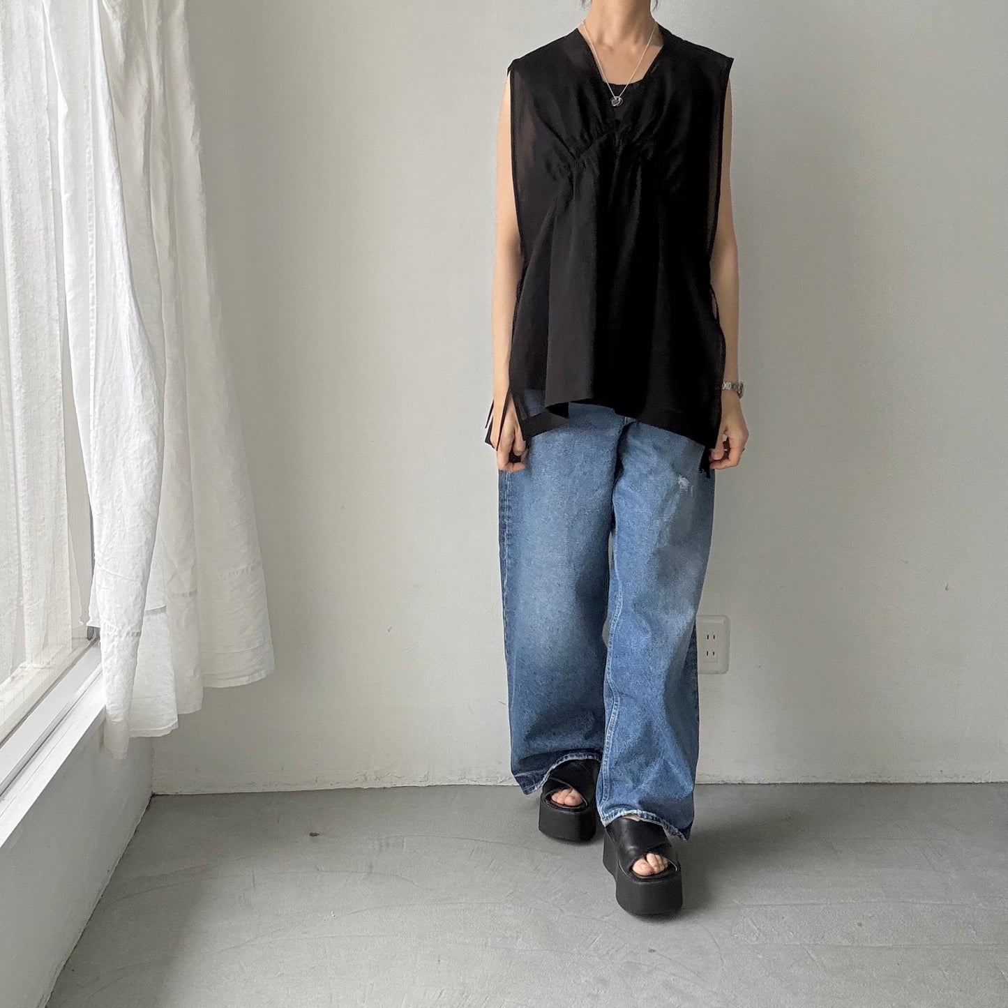 TENNE HANDCRAFTED MODERN オーガンジー2wayショートドレス　ブラック