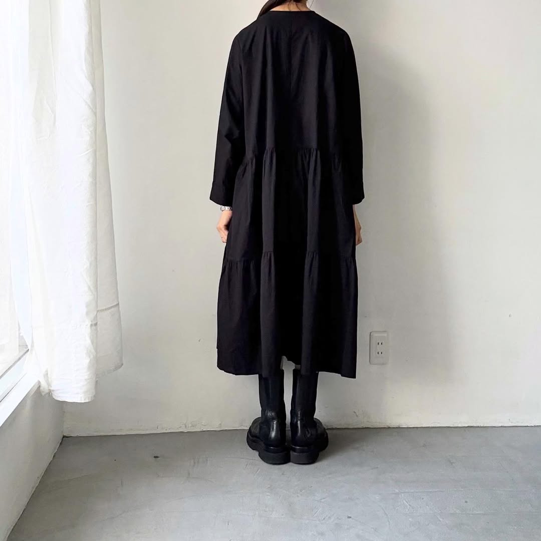 jujudhau デッドストックコットンティアードドレス　ブラック