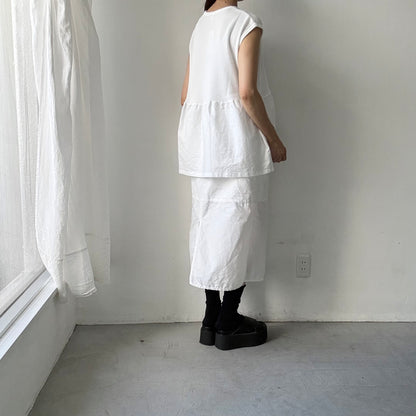 homspun  ワッフルノースリーブプルオーバー　ホワイト×ホワイト