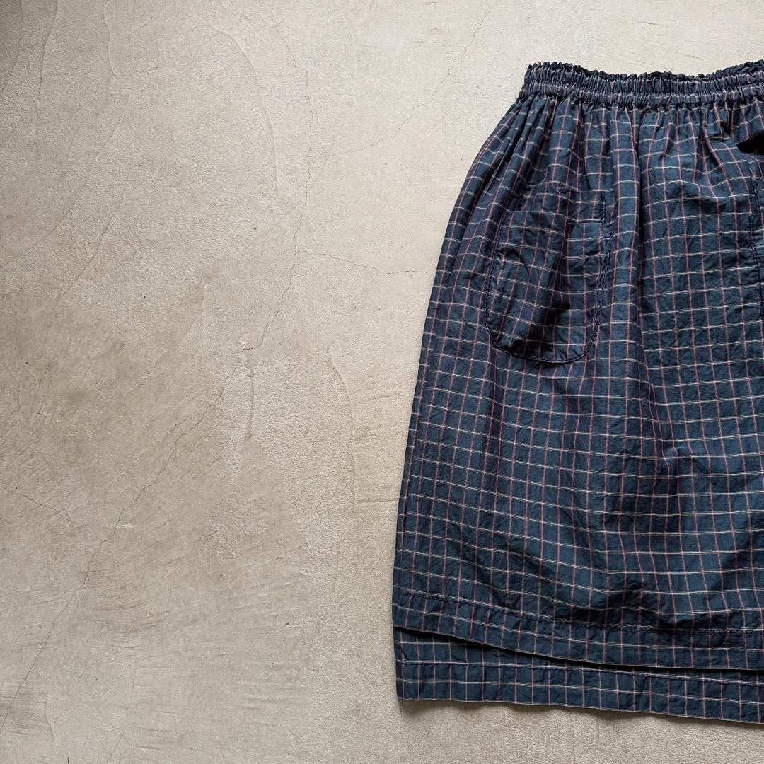 homspun コットンリネンチェックダブルポケットスカート　ネイビーチェック