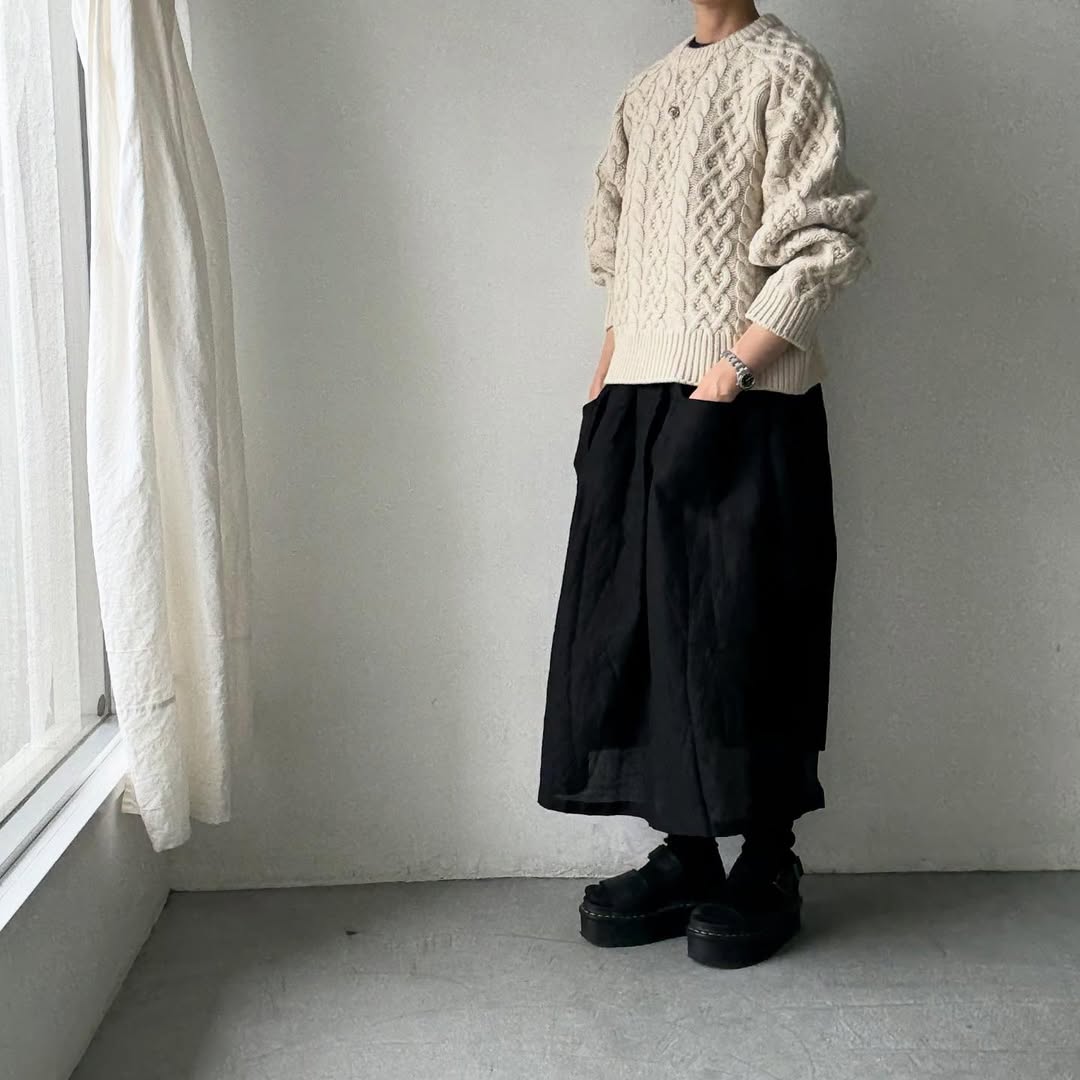 TENNE HANDCRAFTED MODERN ボリュームスリーブアランニットプル
