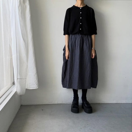 homspun ソフトコンパクトヤーン6分袖ニット襟付きカーディガン　ブラック