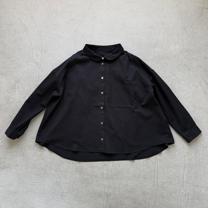 Linenya  コットン丸襟長袖ブラウス　ブラック