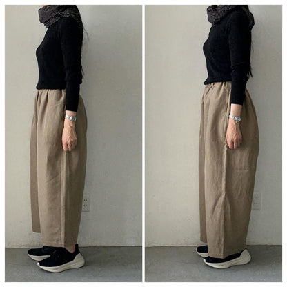 homspun ウールリネンギャザーワイドパンツ　ベージュ