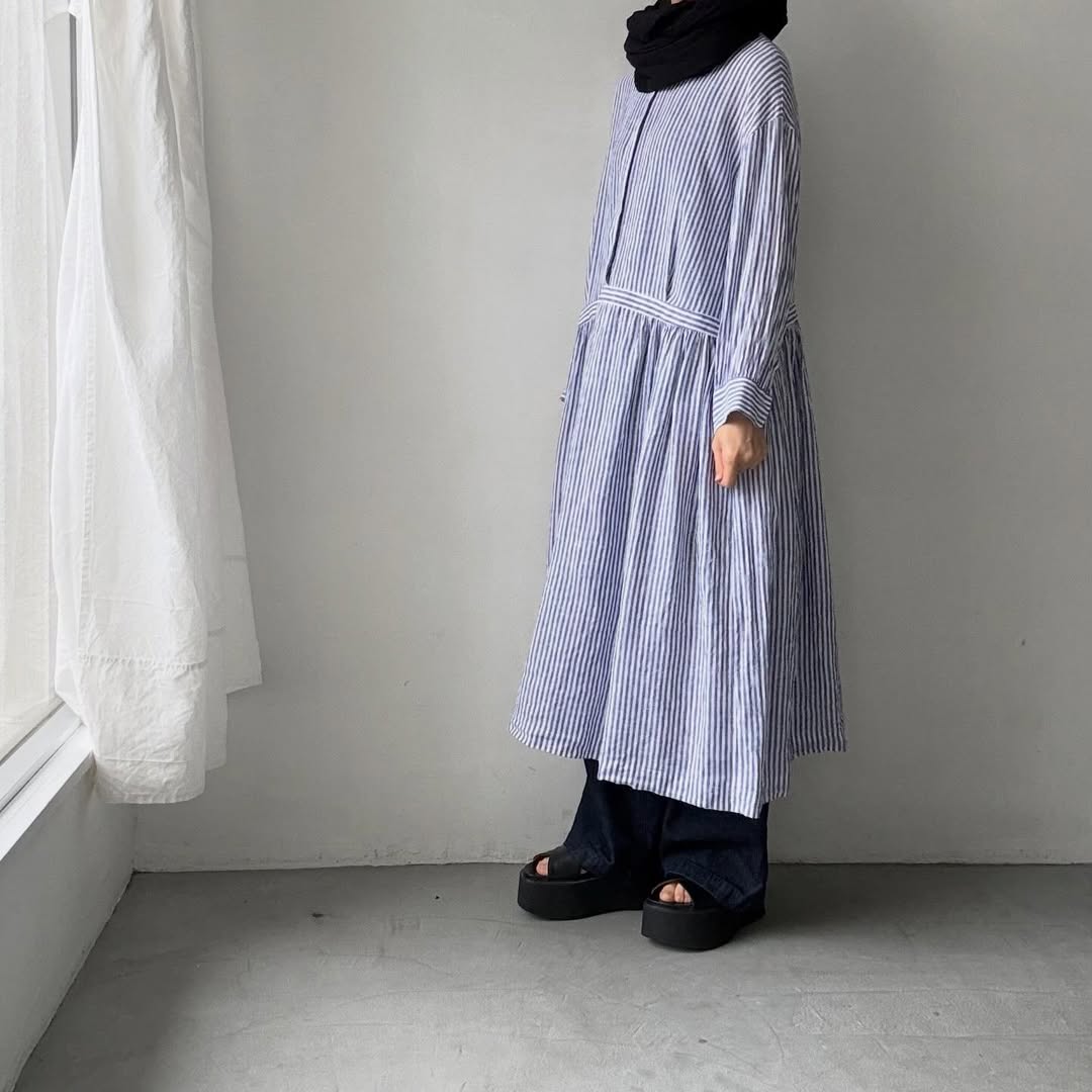 atelier naruse  リネンシャツワンピース　ストライプ