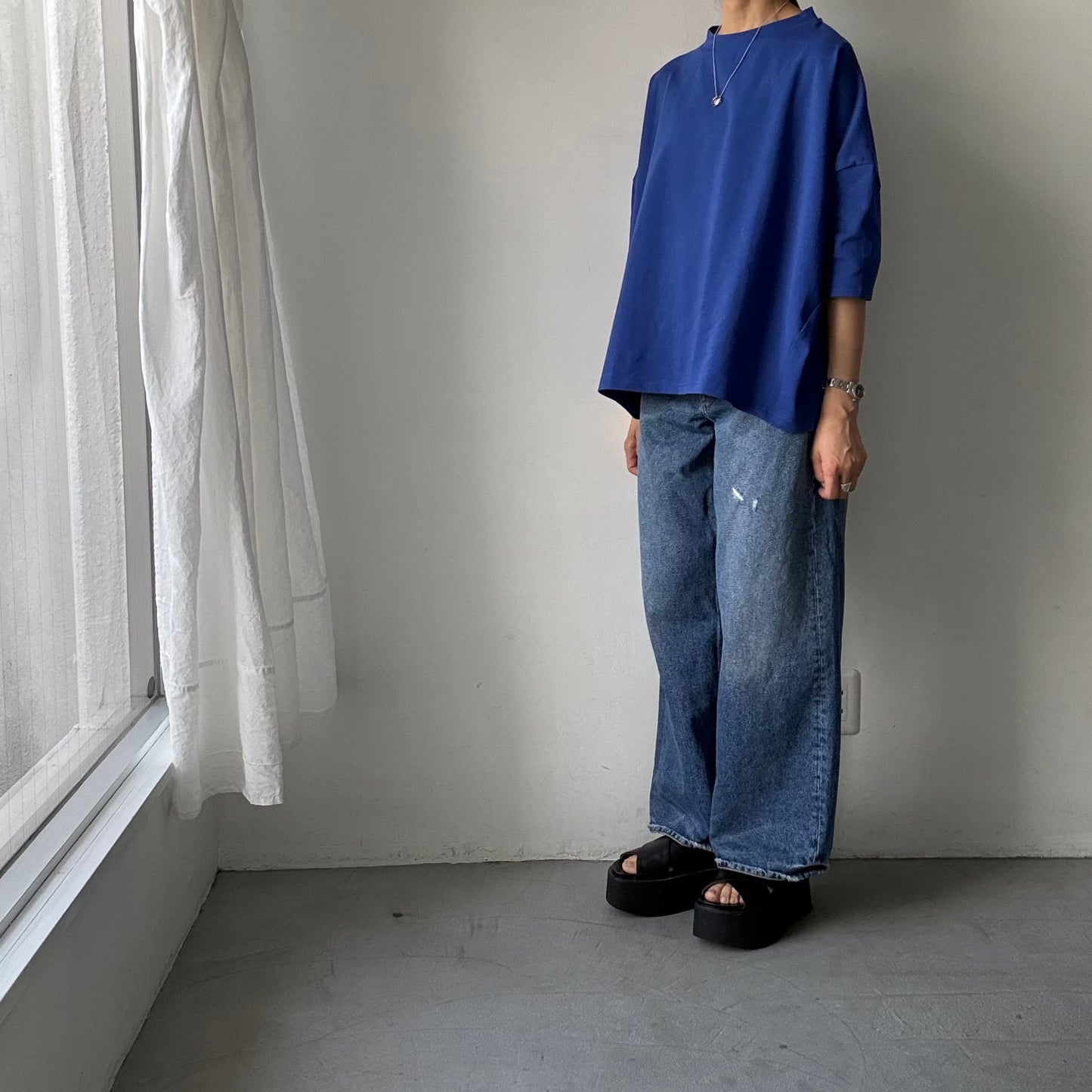 🟡水曜日入荷分予約受付中🟡 Linenya  テラヴェ7分袖Tシャツ　ブルー