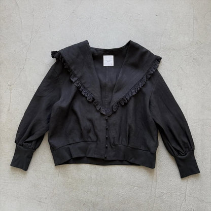 MAGALI コルトレイクリネンレース襟カーディガン　ブラック