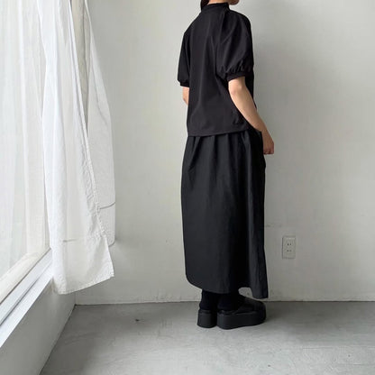 MAGALI コットン天竺ギャザースリーブカットソー　ブラック