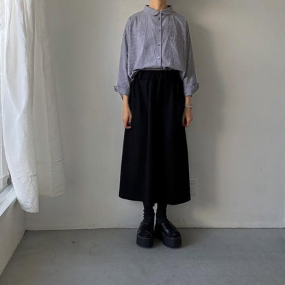 🟡週末入荷分予約受付中🟡Linenya  ギンガム丸襟長袖ブラウス　ホワイト×ブラック