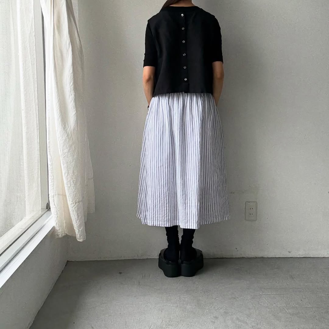 atelier naruse  ストライプリネンギャザースカート