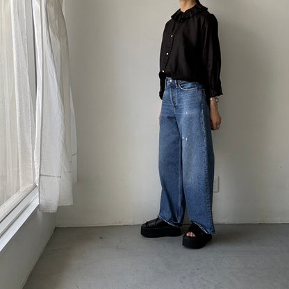 R&D.M.Co  リネンガーメントダイラッフルカラーブラウス