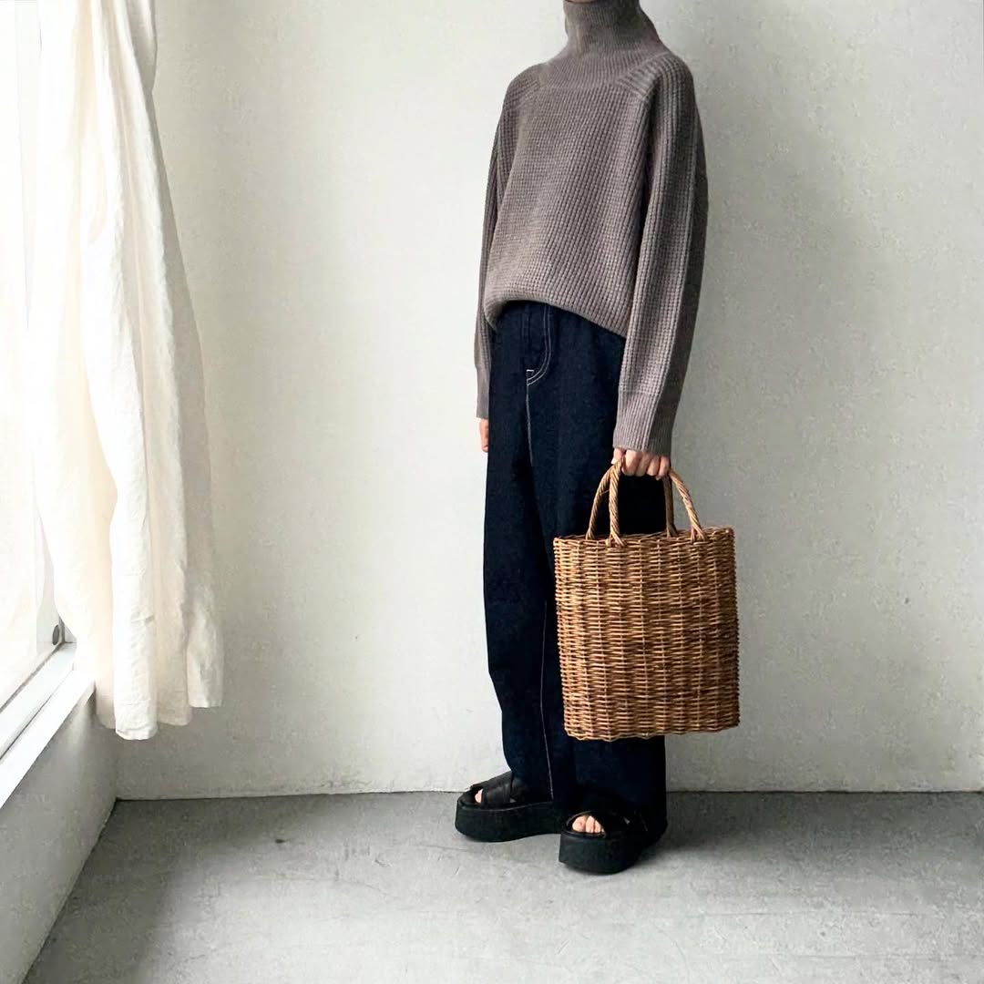 homspun メリノウールワッフル編みプルオーバー　グレー