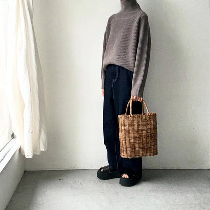 homspun メリノウールワッフル編みプルオーバー　グレー