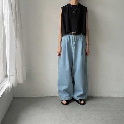 atelier naruse  コットンデニムワイドタックパンツ　size2