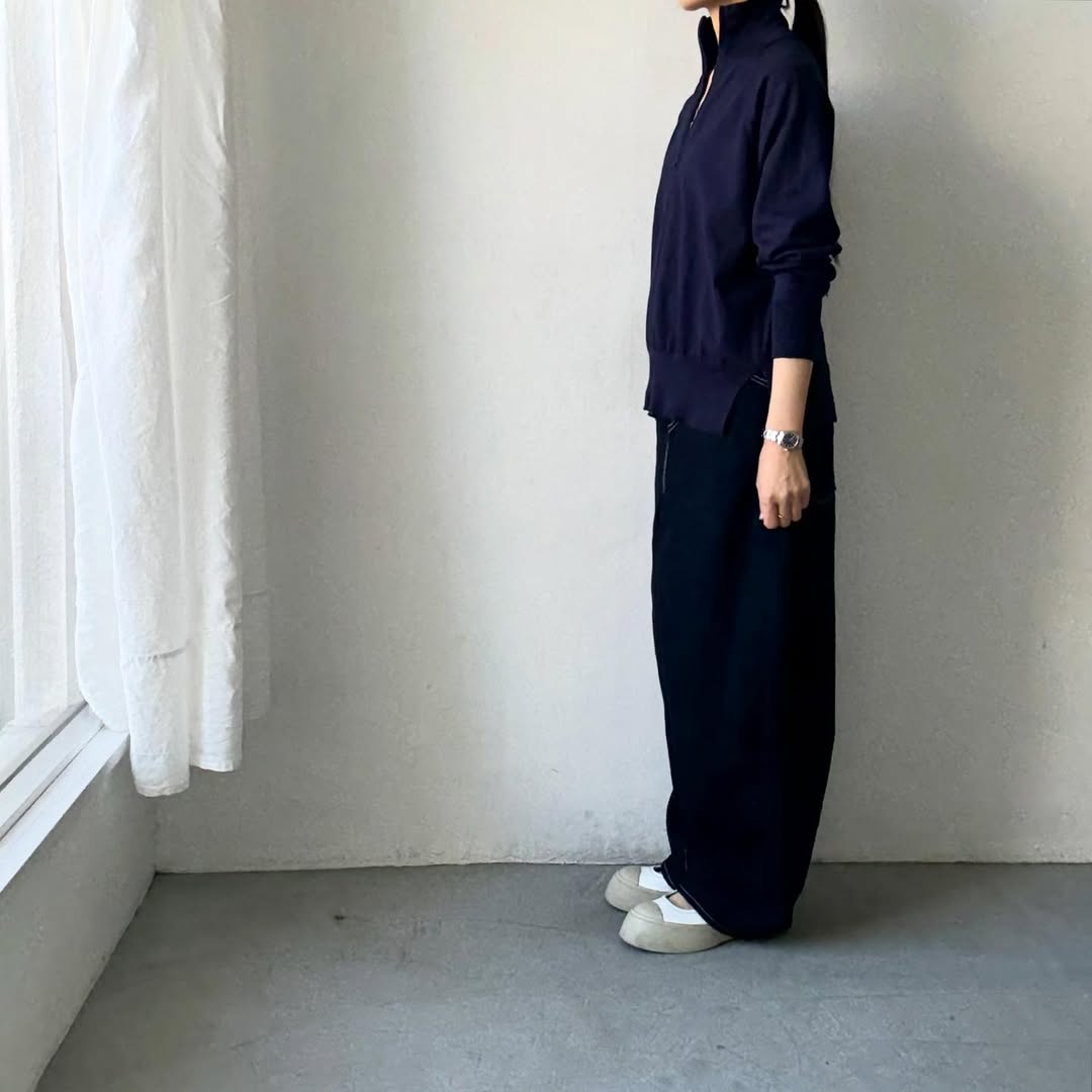 homspun ソフトコットンジップアップカーディガン　ネイビー