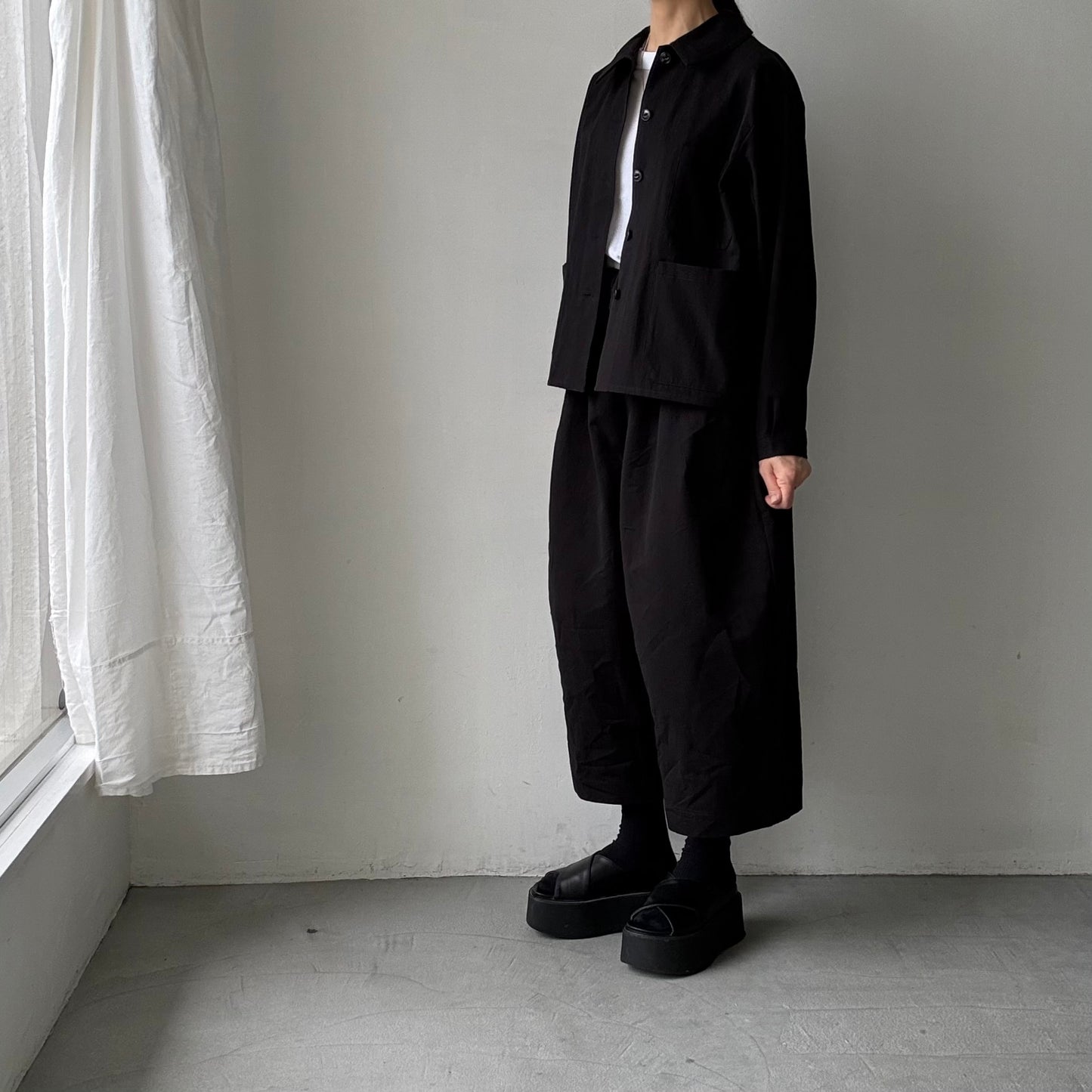 atelier d'antan Perriereコットンワイドパンツ　ブラックsize1