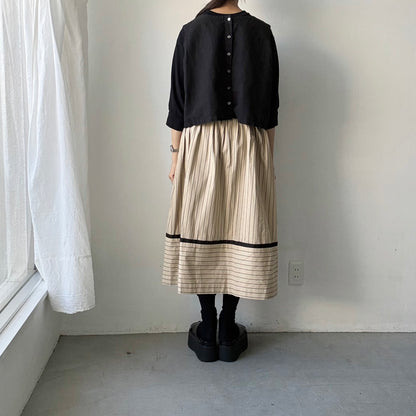 MAGALI コットンシルクストライプラップ風スカート　