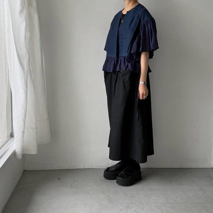 MAGALI インディゴリネンカシュクールブラウス　ネイビー