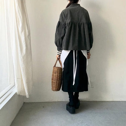 Linenya  長袖スタンドカラーブラウス　チャコール