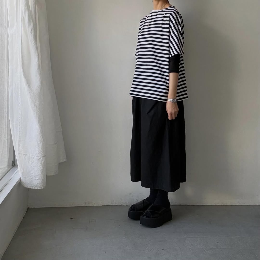 homspun  天竺ボーダー半袖プルオーバー　ホワイト×ブラック