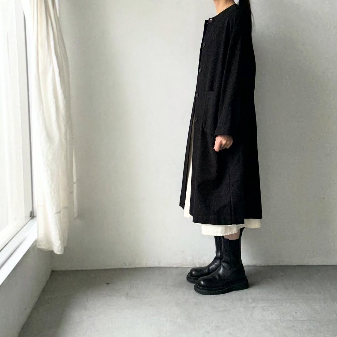 atelier d'antan Mauryノーカラーコットンコート
