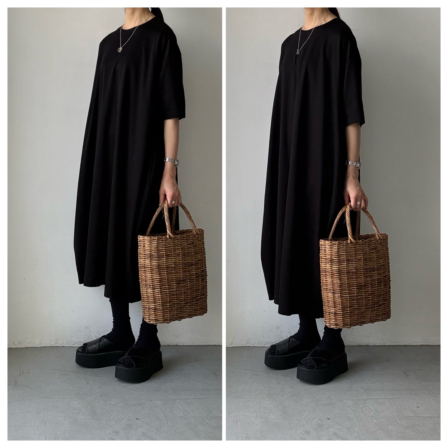 atelier naruse  コットンカットソーコクーンワンピース　ブラック