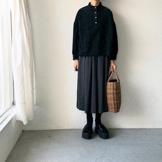 Linenya  長袖スタンドカラーブラウス　ブラック