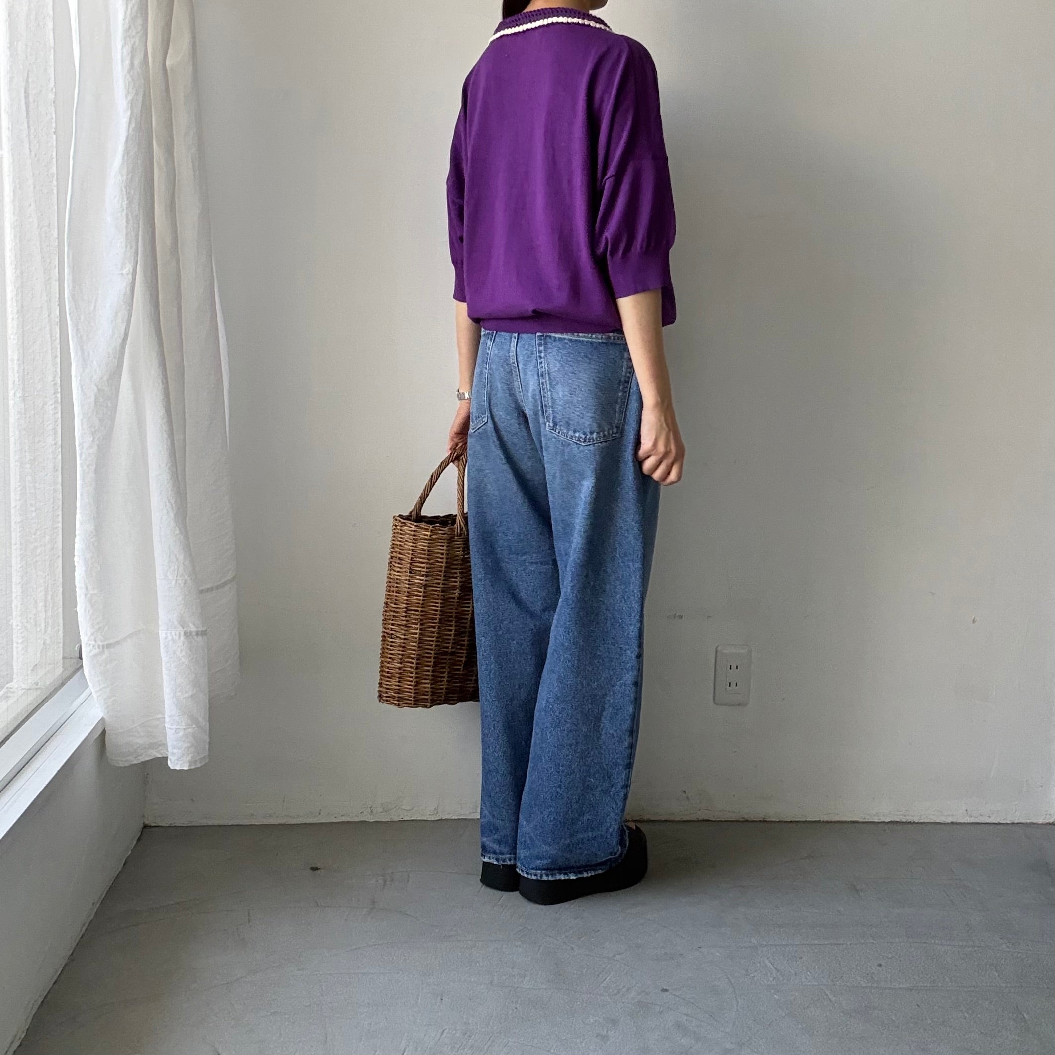 atelier naruse コットンクロシェカラーニット パープル – blanc